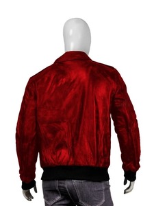 Veste bomber en cuir rouge élégante pour homme - Product Image 2
