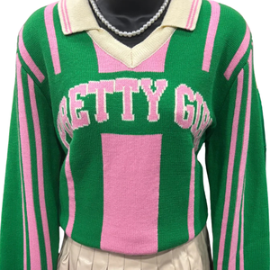 Pull Polo Femme AKA Pretty Girl, Tricot Inspiré de la Grèce, Manches Longues, Col Classique, Qualité Premium, Vêtement Tendance et Élégant - Product Image 1