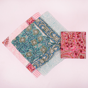 Handblock Print Bandana Set Cotton <b>Square</b> <b>Scarf</b> Summer Face Cover Skin Friendly Wristband For Unisex Pets - Product Image 2