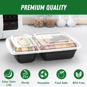 50 <b>Pack</b> (100-Piece) 28 oz Leakproof Meal Prep Containers with Sturdy Lids Microwave Freezer Safe 2-Compartment <b>Lunch</b> <b>Boxes</b> - Product Image 2