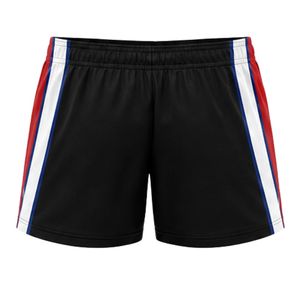 Shorts de netball unisexe noir, rouge et blanc, sublimés, en polyester, vêtements de sport athlétiques, avec bande latérale, pour l'entraînement et les matchs - Product Image 2