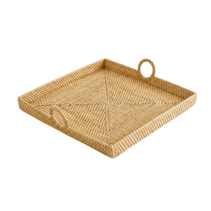 Plateau rustique en rotin tressé avec cadre en bois, planche de service pour station café, rangement de comptoir de cuisine, cadeau élégant pour la maison - Product Image 2