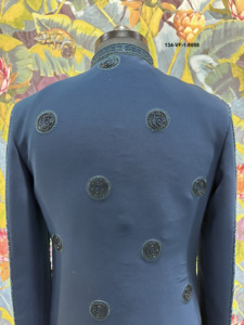 Sherwani Indo-Occidental con Cuentas de Vidrio Tonal y Bordado de Lentejuelas en Color Verde Prusia, Tela TR Lachko, Prenda Étnica de Diseñador - Product Image 3