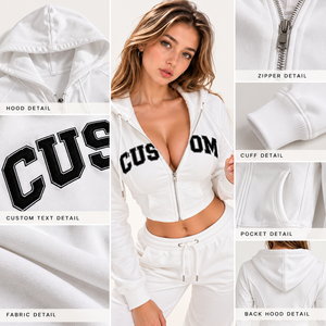 Sudadera con capucha corta blanca personalizada para mujer, de manga larga, ajustada, con cordón, estilo urbano, para invierno, proveedor B2B de EE. UU. - Product Image 6