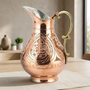 Pichet à eau en cuivre de style ottoman authentique gravé à la main avec poignée en laiton, carafe à calligraphie traditionnelle, vaisselle, cadeau - Product Image 5