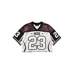 Maillot de football américain court unisexe, streetwear d'été, col en V, maille, manches trois quarts, crop top OEM personnalisable dégradé - Product Image 5