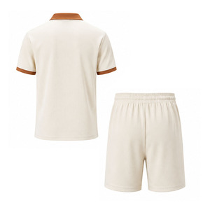 Men's Cotton <b>Waffle</b> Polo <b>Shirt</b> Set With Embroidered Logo Casual Summer Wear Men's Custom Sportswear Summer Shorts Set Breathable - Product Image 2