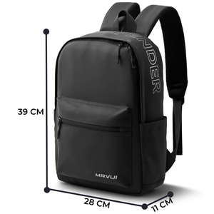 Black Nylon Student <b>Backpack</b> 15 Inches Multiple Pockets Zipper Closure Unisex Daypack Minimalist Style - Product Image 2