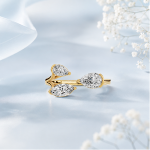 Bague de luxe en or 18 carats avec trois pierres de diamant de laboratoire de qualité supérieure, taille poire ouverte et marquise, couleur D, certifiée IGI, vente en gros OEM, haute joaillerie - Product Image 3