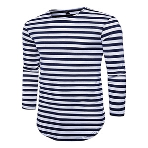 Wholesale <b>Men's</b> <b>Striped</b> Jersey Breathable <b>Long</b>-<b>Sleeve</b> T-<b>Shirt</b> Turtleneck Hem Scoop Bottom | 2015 Summer Streetwear Hip-Hop Style - Product Image 1