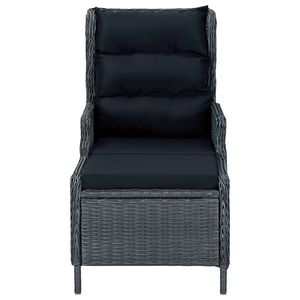 Dark Gray Poly Rattan <b>Reclining</b> Patio <b>Chair</b> <b>with</b> <b>Footstool</b> - Product Image 3