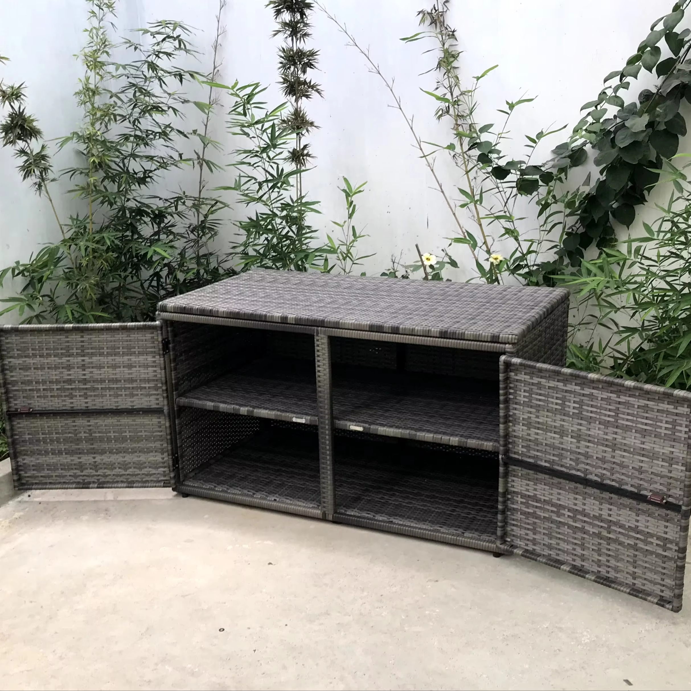 AC00031 Modern Outdoor Furniture Garden Set All-Weather Gray Rattan Aluminum Frame Decorative Storage Box for Courtyard & Villa
