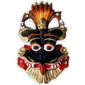 Masque décoratif mural traditionnel en bois Keerthi Mukha, finition multicolore, fait main, pour la maison, le bureau, la porte d'entrée - Product Image 1