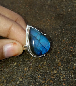 Natural Labradorite Ring 925 Sterling Silver Blue Fire Labradorite Gemstone Blue Flash Stone Ring Unique Gift for Her - Product Image 2