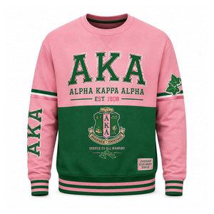 For Sweatshirt <b>Pink</b> <b>Green</b> Crewneck Unisex Casual Winter Wear Color Blocking Design Polyester/Cotton French Terry - Product Image 2