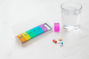 Organisateur de pilules hebdomadaire, boîte de rangement pour médicaments en plastique pour 7 jours, compartiments colorés, certifié BSCI, couleur et logo personnalisables pour usage quotidien - Product Image 3