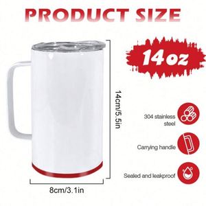 14oz Heat Transfer 304 Stainless Steel <b>Insulated</b> <b>Mug</b> for Hot/Cold Beverages Portable Car <b>Mug</b> with Handle - Product Image 3