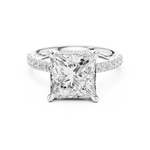 Anillo de Compromiso de Diamantes con Corte Princesa para Mujer, Oro Sólido de 18K, Engaste Pavé, Estilo Clásico - Product Image 6
