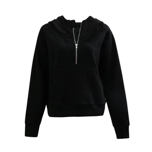 Sudadera con capucha de media cremallera para mujer, 100% algodón, color liso, corte holgado, forro cálido, elegante y cómoda para el día a día en otoño e invierno. - Product Image 4
