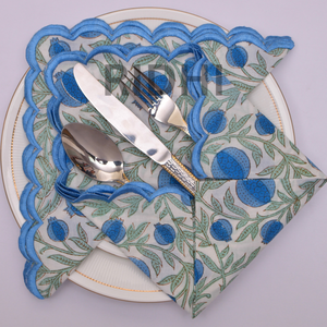 Serviettes de table en coton imprimées à la main au motif indien bleu roi avec broderie, réutilisables pour mariages et restaurants (vente en gros) - Product Image 5