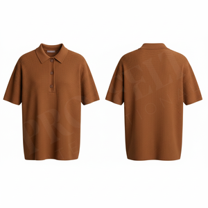 Polo rouge uni à manches courtes en coton côtelé, coupe décontractée, respirant, avec logo brodé personnalisé, idéal pour l'été - Product Image 2