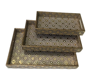 Super-dekoratives emaille-<span class=keywords><strong>MDF</strong></span>-Tablett Kaffee Tee Bambus hölzernes Frühstücks-Lebensmittel-Tablett hölzernes Serviertablett mit Griffen - Product Image 1