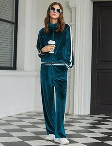 <b>Women</b> <b>Velour</b> <b>Tracksuit</b> Two Piece Set Full Zip Long Sleeve Jacket And Drawstring Jogger Pants Casual Sportswear - Product Image 2