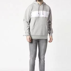 Sweat-shirts pour hommes à prix de gros, style poches kangourou avec panneau blanc sur le devant, manches régulières avec cordon de serrage et capuche - Product Image 5