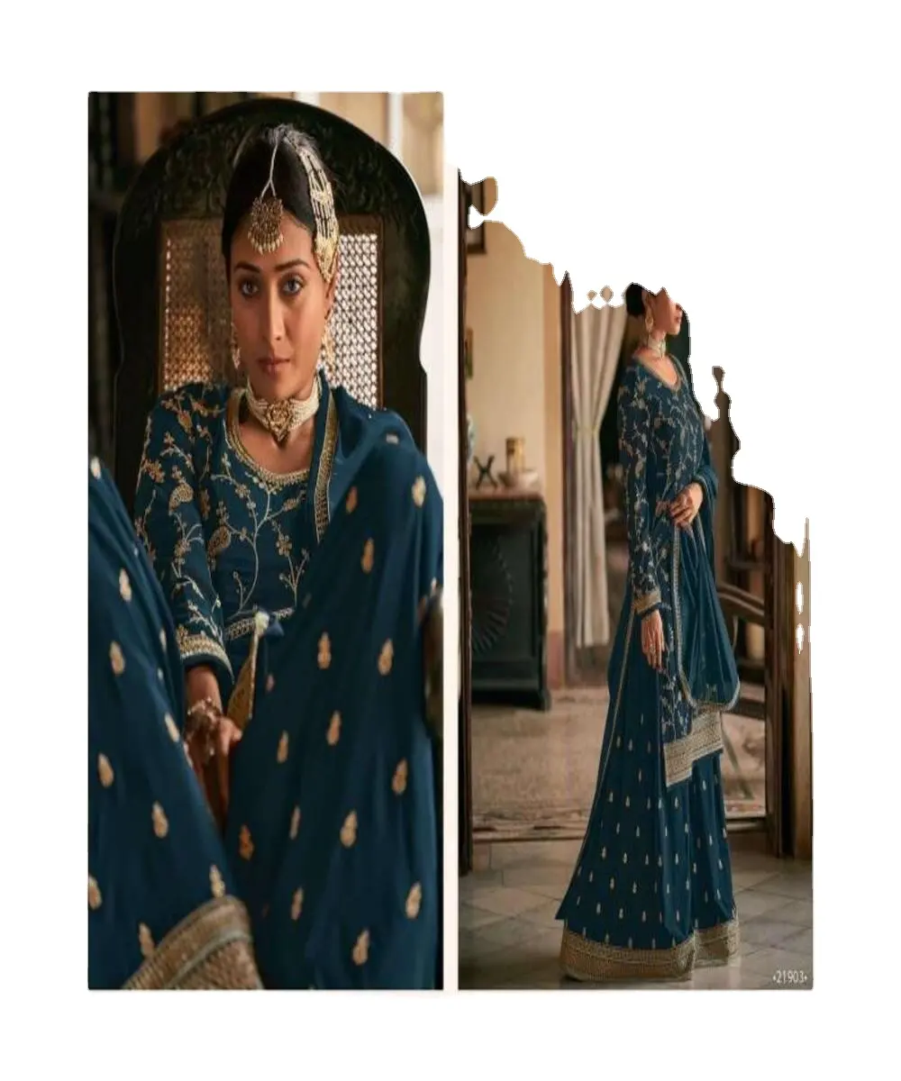Rede de seda feminina, roupa de festa para casamento, bordada e pedra, de estilo anarkali