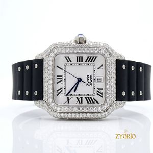 Luxury Iced Out Diamond Watch for Men Blue Rubber Strap Stainless Steel Square Dial Bust <b>Down</b> Hip Hop Watch - Product Image 4