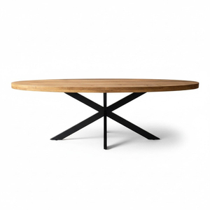 Modern Round Solid Mango Wood Dining <b>Table</b> with Black Metal X-Leg Base Industrial Contemporary Dining Furniture - Product Image 2