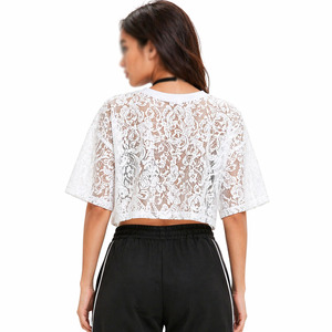 Maillot de football américain court en dentelle pour femme, style streetwear, col rond, manches courtes, coupe ajustée, personnalisable pour équipe, vente en gros - Product Image 2