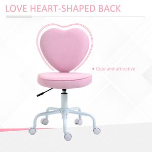 Swivel Home Office Computer <b>Chair</b> with Love Shape Linen Fabric Vanity Seat for Girls and Women Leisure <b>Chair</b> <b>on</b> <b>Wheels</b> - Product Image 5