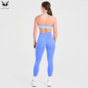Soutien-gorge de sport simple à col halter pour femme, couleur bleu clair, nouvelle arrivée, meilleur vendeur, fabrication OEM/ODM à prix d'usine - Product Image 4