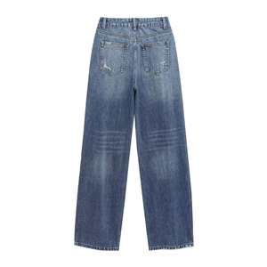 Jeans décontractés pour femmes grandes tailles, coupe droite, taille mi-haute, 100% coton, séchage rapide, utilisation en extérieur, denim - Product Image 2