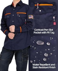 เสื้อเชิ้ตแขนยาวสำหรับงานเชื่อม ทนไฟได้มาตรฐาน ANSI Class 2 สำหรับผู้ชาย ผลิตจากผ้าฝ้าย ขายส่ง ปรับแต่งได้ เหมาะสำหรับงานอุตสาหกรรม - Product Image 5
