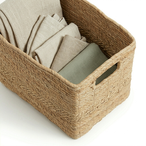 100% Natural Water Hyacinth Woven Storage Basket Bohemian Style Handwoven Scalloped with Handles Rectangular Shape - Product Image 5