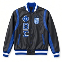 Blouson universitaire en polyester noir et bleu roi pour homme, broderie de lettres grecques, blason, simple bouton, pour fraternité, hiver