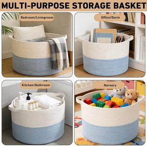 65L <b>Large</b> Woven Cotton Rope Nursery Basket, Laundry Basket Laundry Hamper with Handles,Blanket Basket Storage <b>Bin</b> - Product Image 5