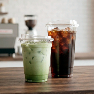 Gobelets en plastique PP transparent avec couvercles, forme ronde, diamètre 95 mm, pour boissons, thé glacé et café - Product Image 1