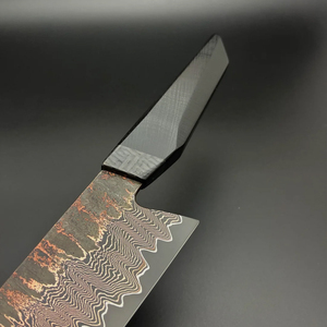Cuchillo de cocina Santoku de cobre damasco artesanal premium con mango de madera cómodo para una preparación de alimentos eficiente - Product Image 3