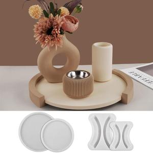 Split Round Tray Storage Tray Flowerpot Base Gypsum Cement <b>Resin</b> <b>Silicone</b> Mold - Product Image 2