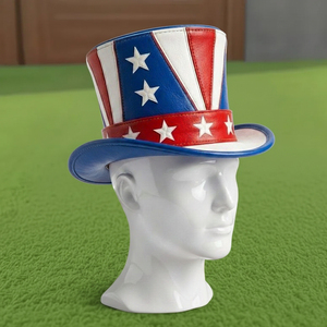 Sombrero de copa de cuero hecho a mano de alta calidad, disfraz patriótico de Estados Unidos con estrellas y rayas. - Product Image 5
