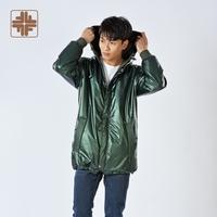 Chaquetas Acolchadas para Hombre de Lona Recubierta Teñida con Hilo, Estilo Urbano, Diseño Italiano ODM, con Capucha, Bolsillo Frontal, Impermeables, para Primavera y Invierno