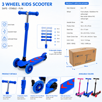 Trottinette pour enfants à hauteur réglable avec roues LED, trottinette à 3 roues avec direction inclinable pour les tout-petits et les enfants