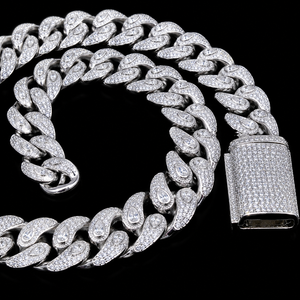 Man's 925 Silver Silver Plated Moissanite Cuban <b>Chain</b> Necklace Hip Hop Style Full <b>Iced</b> Micro Pave Round and Pear Cut Link <b>Chain</b> - Product Image 4
