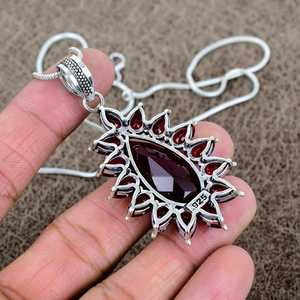Pendentif Charme en Pierre Naturelle Grenat, Argent Sterling 925 Plaqué Or, Style Floral Vintage, Sertissage Clos en Forme de Poire, Bijoux pour Femme - Product Image 6