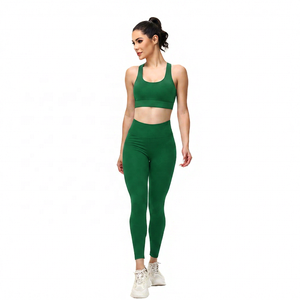Women Solid <b>Black</b> High Waist <b>Legging</b> Yoga Set Racerback Full Length Workout Fitness Clothes Two Piece - Product Image 6