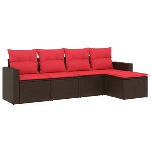 Ensemble de canapés de patio en polyrotin marron, 5 pièces, meubles d'extérieur, coussins durables - Product Image 4