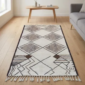 Hand Tufted 100% Wool Moroccan Area Rugs Geometric Pattern Bohemian European Style <b>Cushioned</b> Eco-Friendly Carpets Latex Backing - Product Image 2